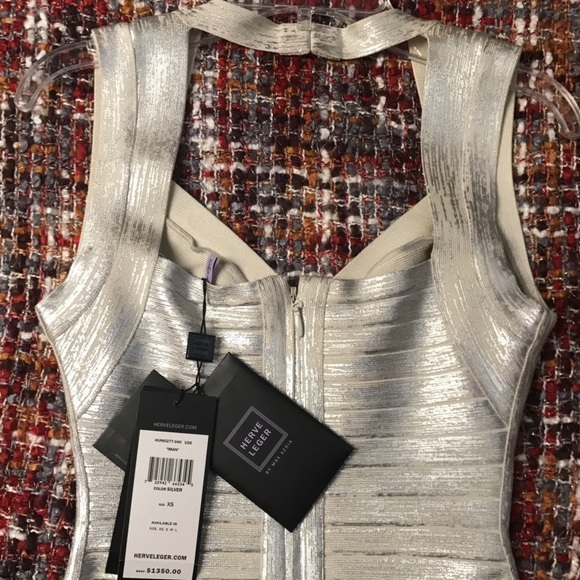 NWT Herve Leger Silver Foil Bandage Dress XS - Picture 3 of 4